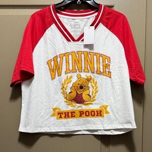 Disney Winnie the Pooh Red and White V-Neck Shirt